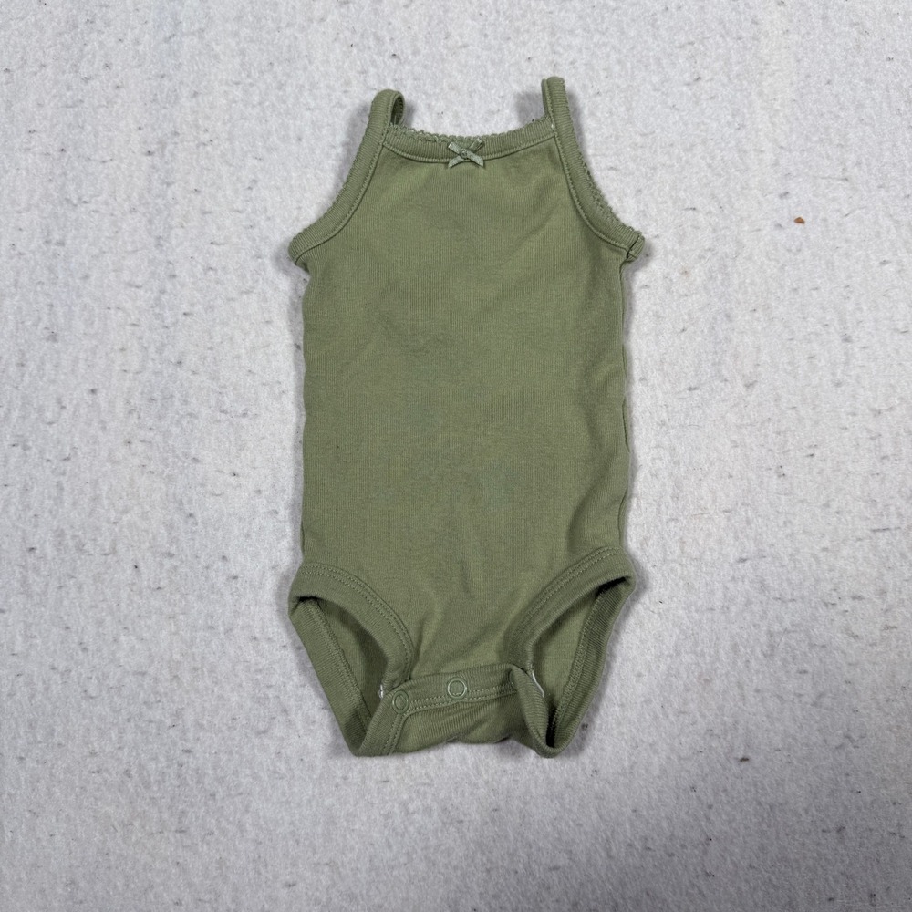 Carters Baby Girls Newborn Olive Green Ribbed Sleeveless Bodysuit Bow Trim